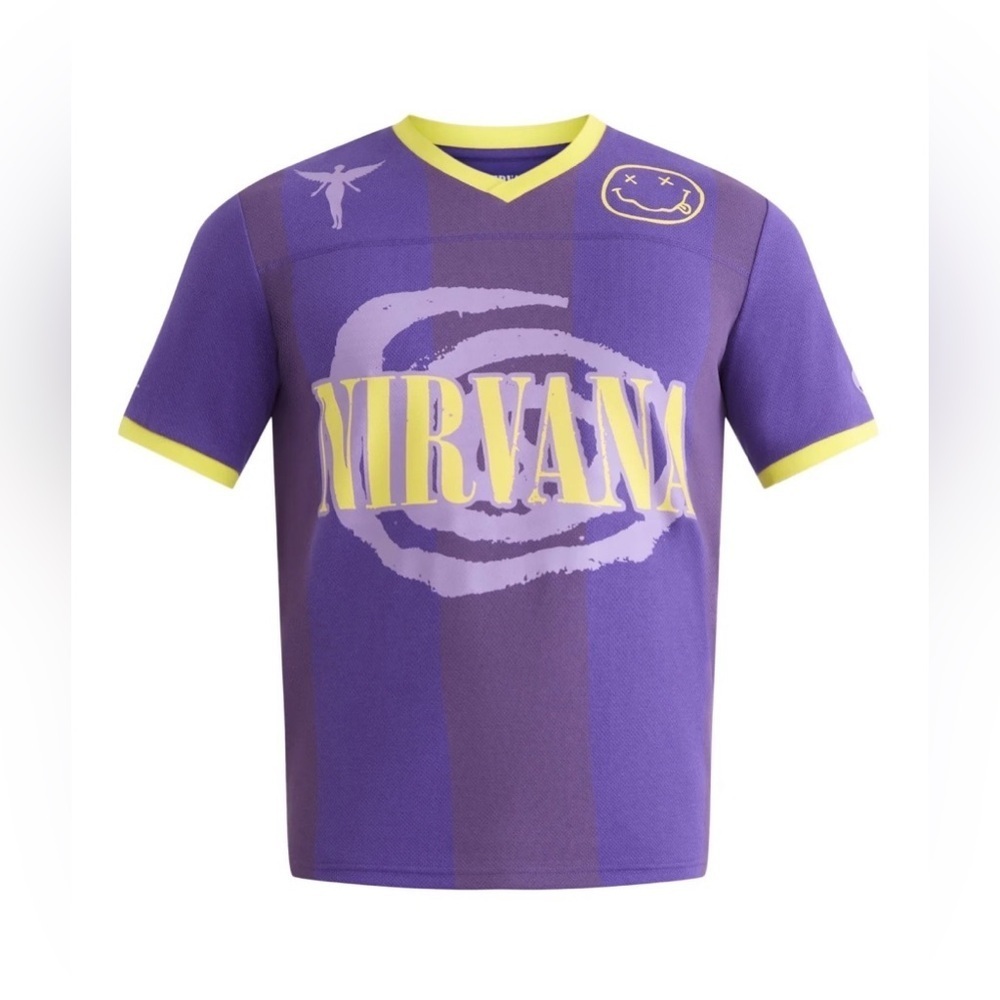 Men’s NIRVANA Purple and Yellow Football Jersey Style Graphic Shirt